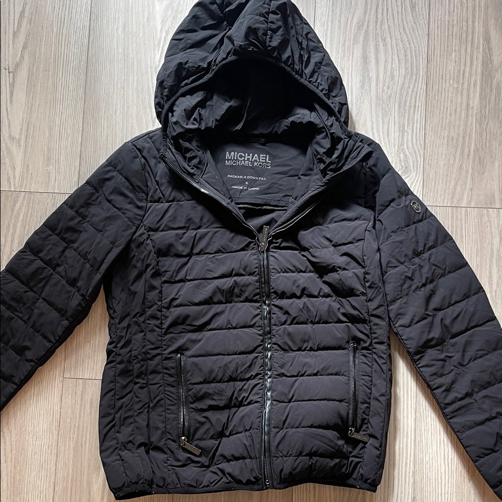 Michael Kors Black Hooded Puffer Jacket